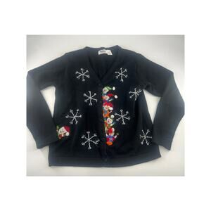 Main Street Christmas Sweater Womens Medium Black Multicolor Snowflakes Holiday